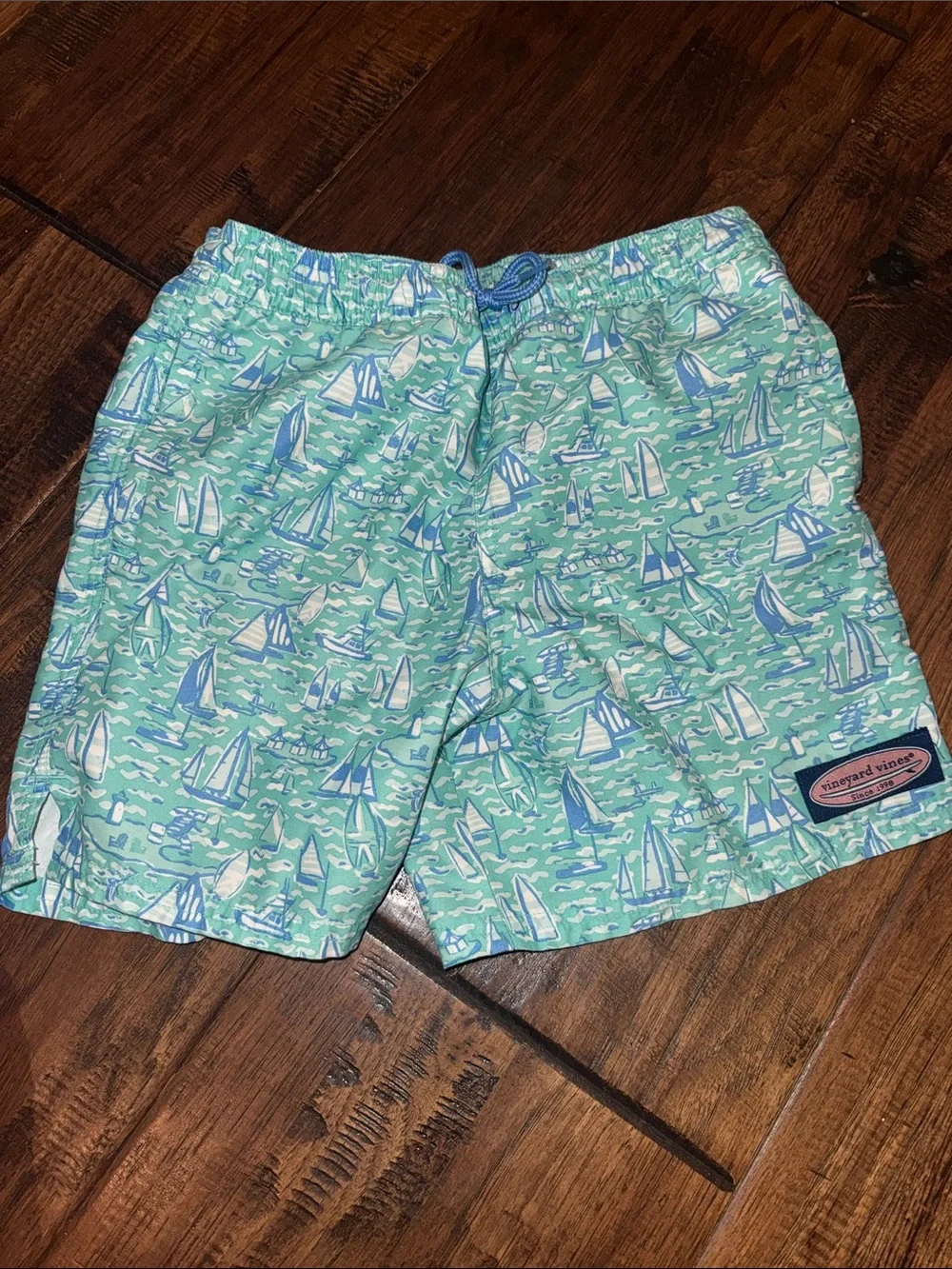 2-Pack Vineyard Vines Swim Trunks — Coral Fish & Mint Sailboat. BOYS SIZE 6/7.
